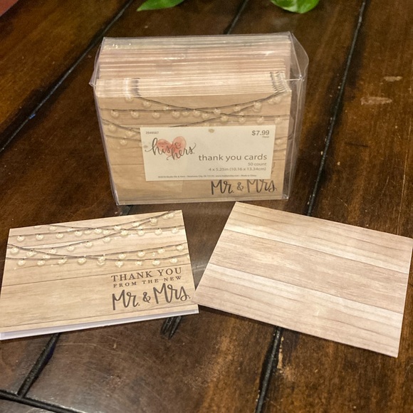 NWT Studio His & Hers Wedding Thank You Cards - Rustic Wood and Lights - Picture 2 of 11